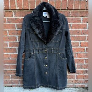 Vintage Diane Gilman DG Trucker Fur Collar Stretchy Jacket Dress Size Medium
